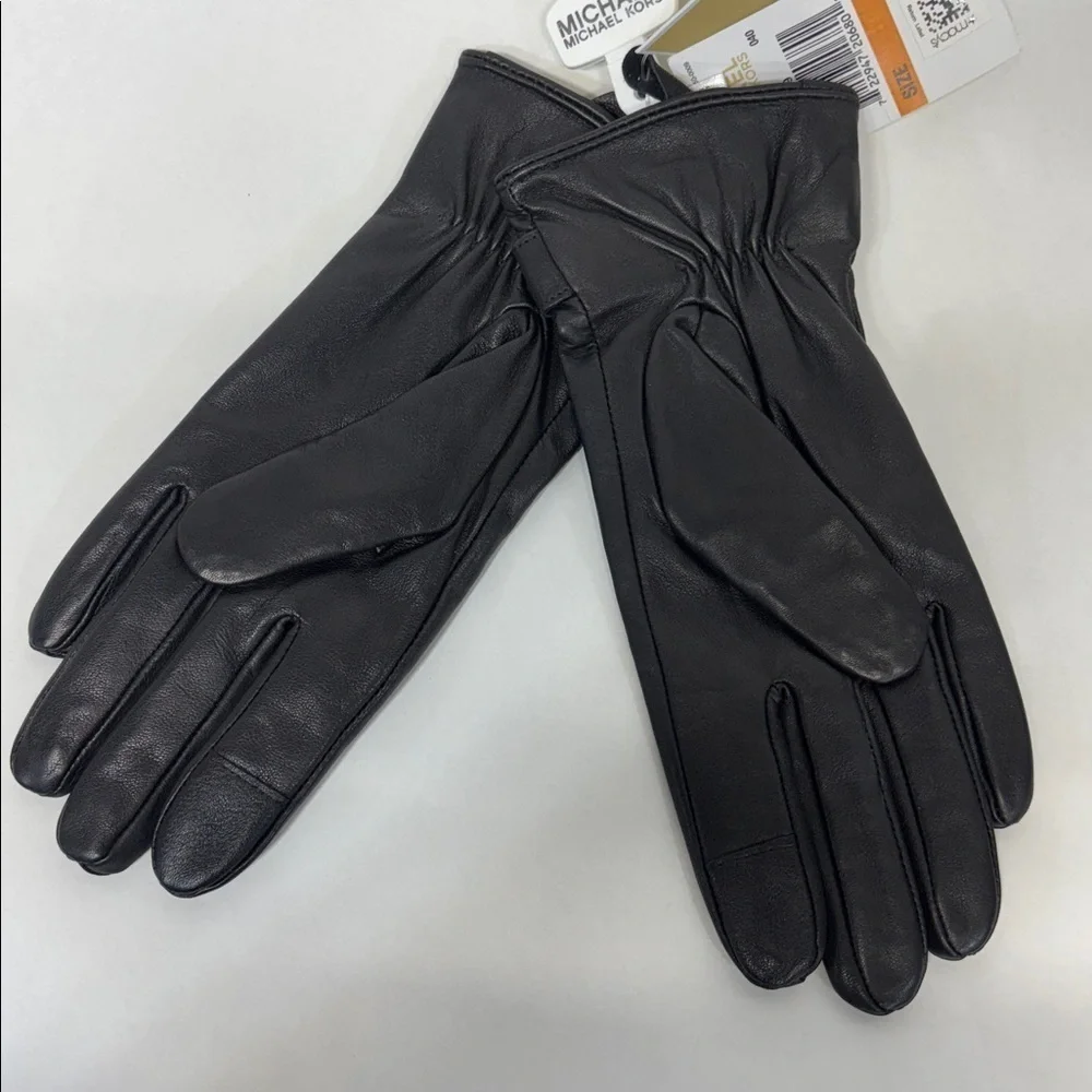 Michael Kors black  Genuine Leather with Logo Gloves with Touch Tips S